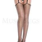 Music Legs Mini Diamond Net Thigh High Stockings Black One Size