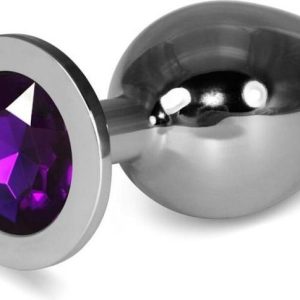 Lovetoy Purple Metal Butt Plug Clear Gem