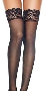 Music Legs Silicone Lace Top Sheer Thigh High One Size Black