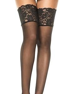 Music Legs Silicone Lace Top Sheer Thigh High Plus Size White