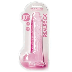 Realrock Crystal Clear Dildo With Balls 10 Inch Pink