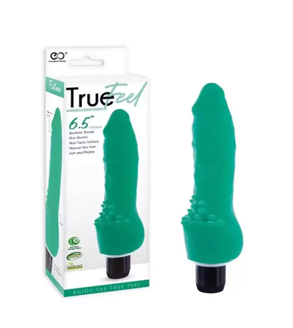 True Feel 6.5 Inch Ribbed Vibrator Green