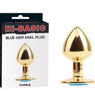 Hi-Basic Blue Gem Anal Plug Gold 2.8 Inch