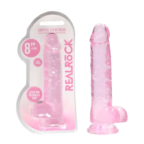 Realrock Crystal Clear Dildo With Balls 8 Inch Pink – view 2