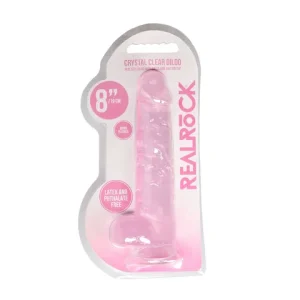 Realrock Crystal Clear Dildo With Balls 8 Inch Pink