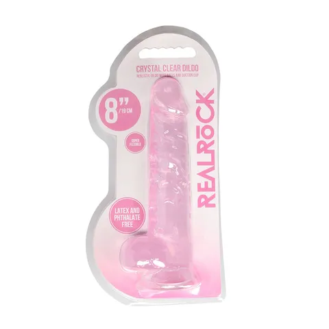 Realrock Crystal Clear Dildo With Balls 8 Inch Pink