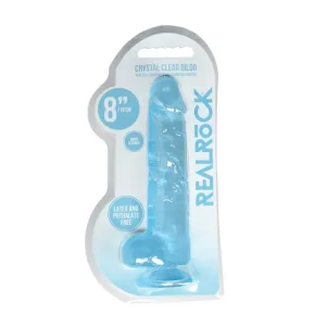 Realrock Crystal Clear Dildo With Balls 8 Inch Blue