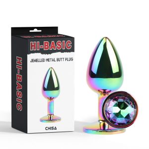Hi-Basic Rainbow Jewelled Metal Butt Plug 2.8 Inch