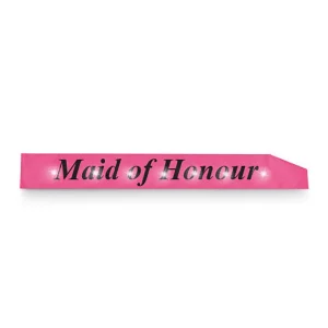 Flashing Maid of Honour Sash Pink with Black Lettering