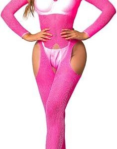 Oh Yeah Lace and Fishnet Turtleneck Bodystocking Pink XL