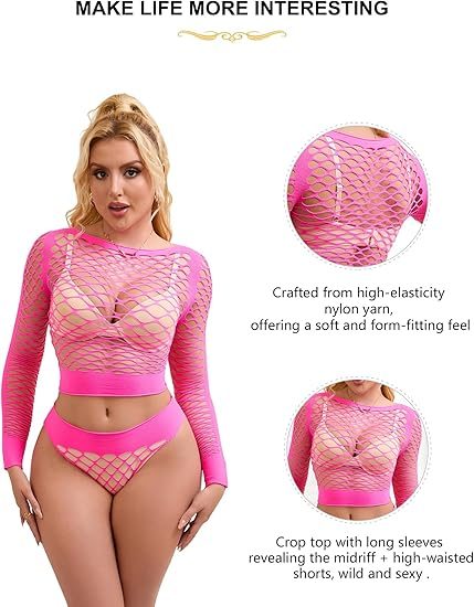 Two Piece Fishnet Bodystocking Pink XL – view 2