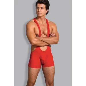 Sunspice S-M Red Mens Wrestling Bodysuit