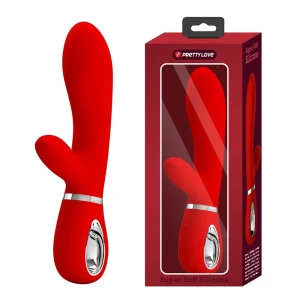 Red silicone vibrator in packaging