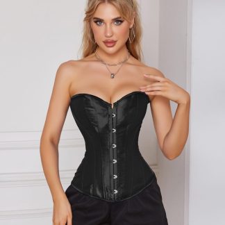 14 Bone Black Satin Tube Top Corset Size 8