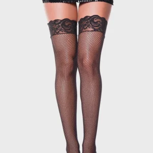 Music Legs Lace Top Fishnet Thigh Hi Black One Size