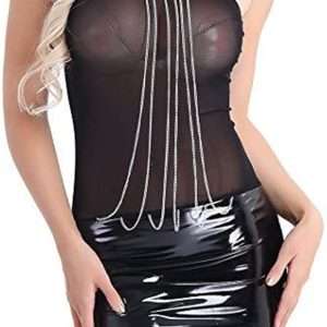 Black Pu Mesh Dress With Chains