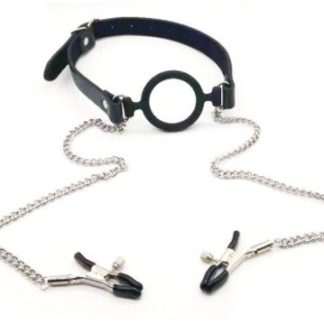 HW OPEN MOUTH GAG & NIPPLE CLAMPS BLACK