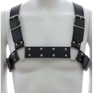 HW Male Black PU Leather Cross-Back Chest Harness