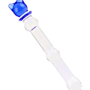 HW Small Cat Handle Glass Dildo Blue