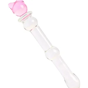 HW Pink Cat Handle Glass Dildo Pink