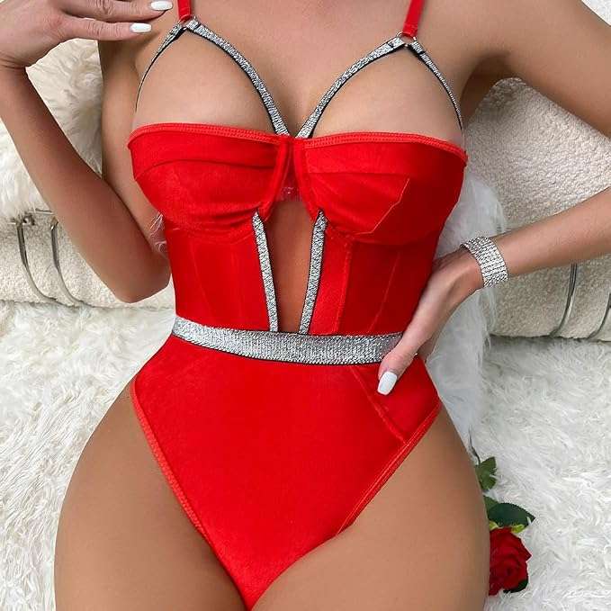 SIZE L RED & SILVER BODYSUIT – view 2