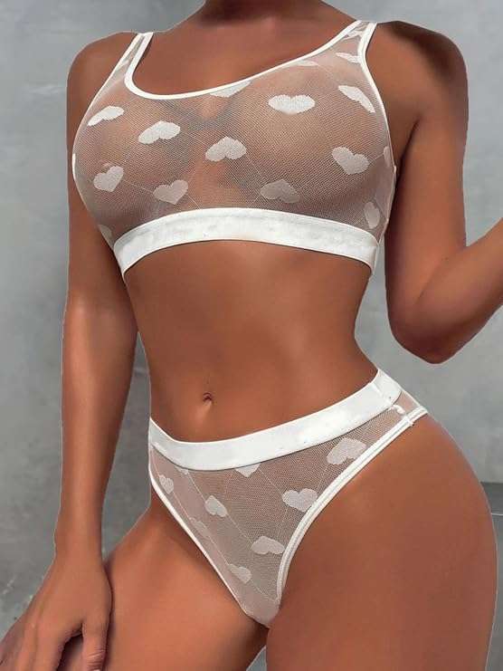 Size XL White Lace Heart Set