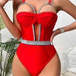 SIZE L RED & SILVER BODYSUIT