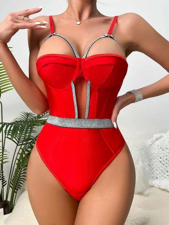 SIZE L RED & SILVER BODYSUIT