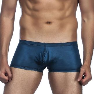 Mens PU Leather Shorts Blue L