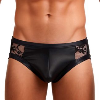 Mens PU Leather Lace Pants Black M
