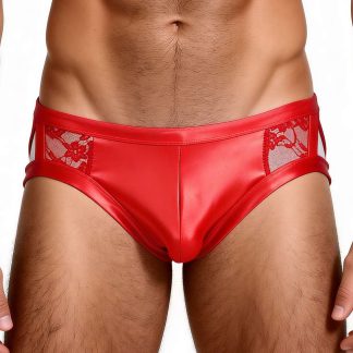 Mens PU Leather Lace Pants Red S