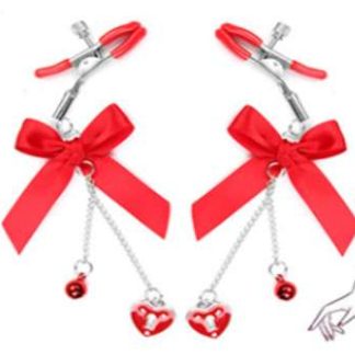 HW Nipple Clamp Bow and Heart Red