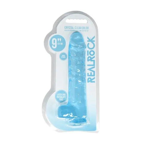 Realrock Crystal Clear Dildo With Balls 9 Inch Blue